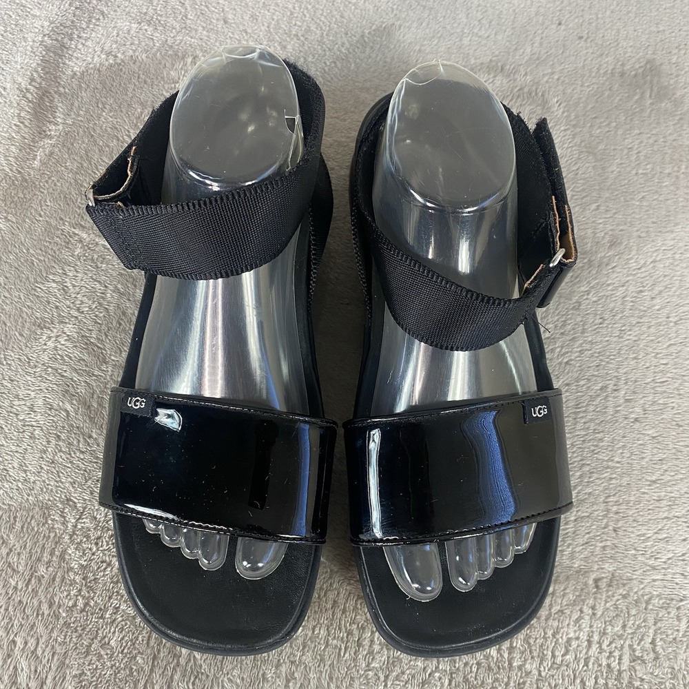 UGG Lennox Strappy Flat Sandals Womens Size 10 Black Patent Leather NEW - Picture 8 of 11